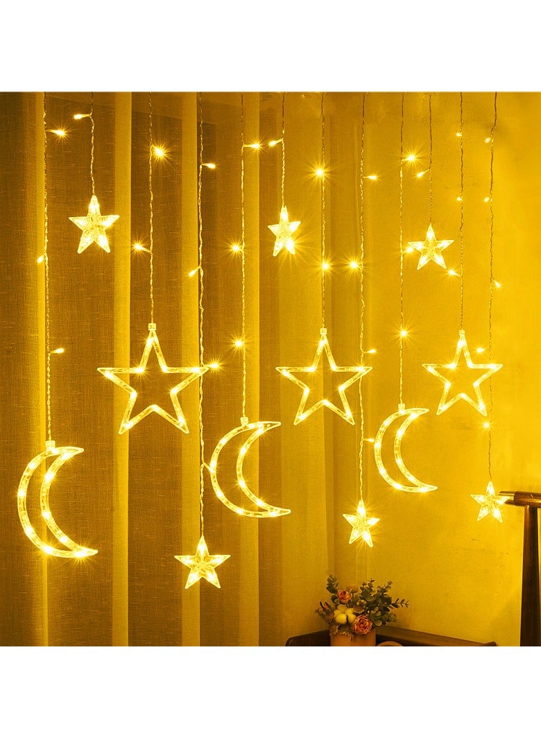Star Moon Curtain Ramadan Lights for Bedroom Decor,3M Ramadan Decorations Light,Eid Moon Window String Lights,Led String Fairy Lights Stars Shaped And Moon Curtain Decorative Lights - Image 2