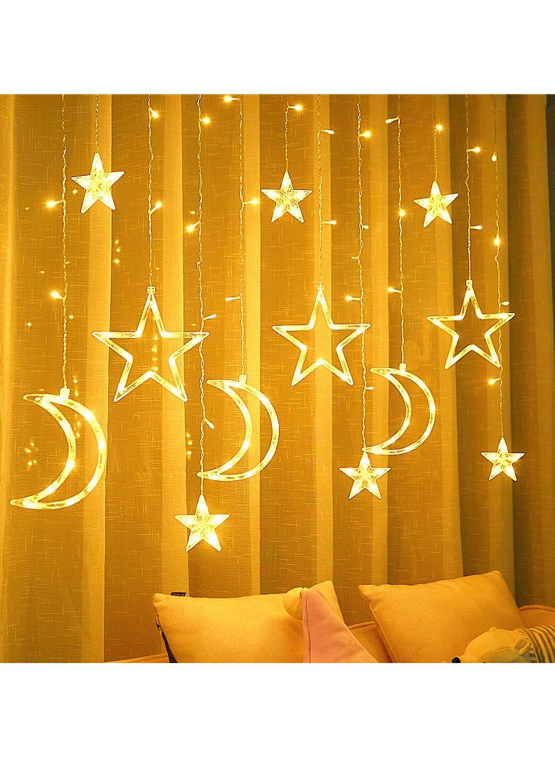 Star Moon Curtain Ramadan Lights for Bedroom Decor,3M Ramadan Decorations Light,Eid Moon Window String Lights,Led String Fairy Lights Stars Shaped And Moon Curtain Decorative Lights - Image 1