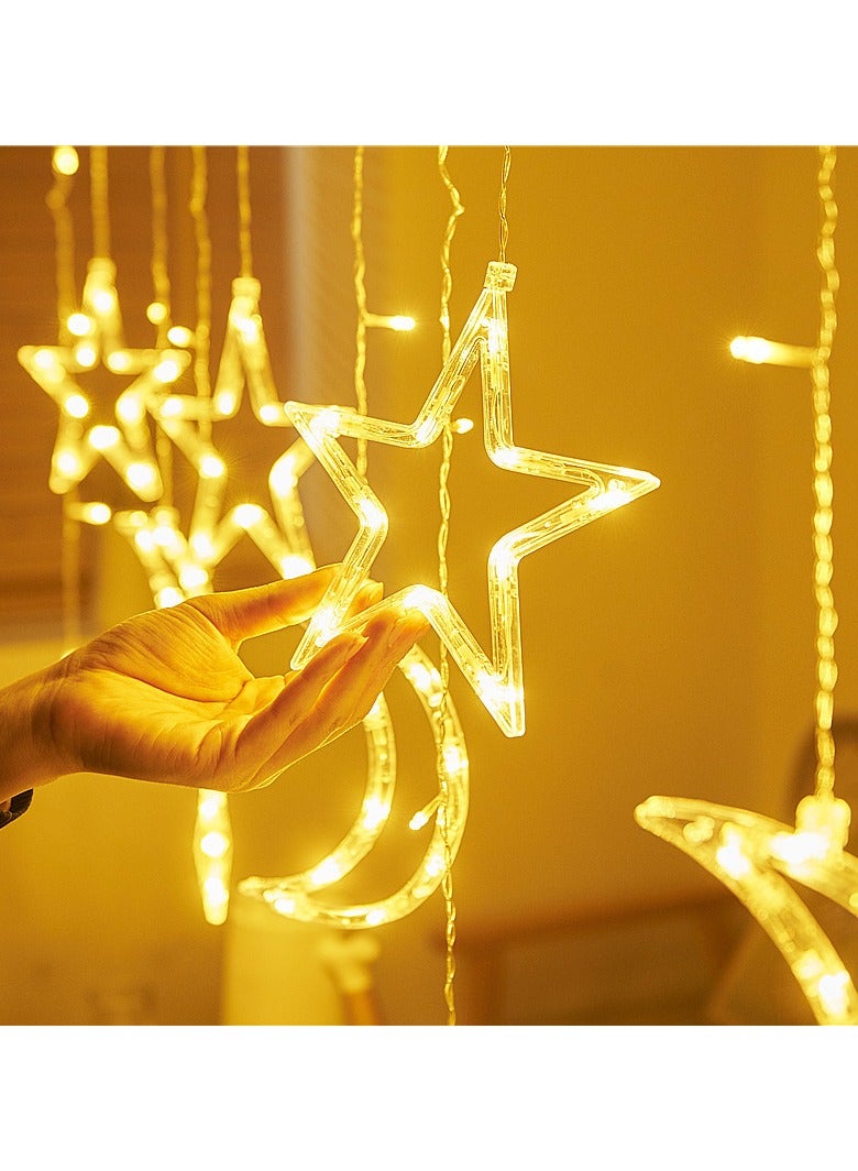 Star Moon Curtain Ramadan Lights for Bedroom Decor,3M Ramadan Decorations Light,Eid Moon Window String Lights,Led String Fairy Lights Stars Shaped And Moon Curtain Decorative Lights - Image 3