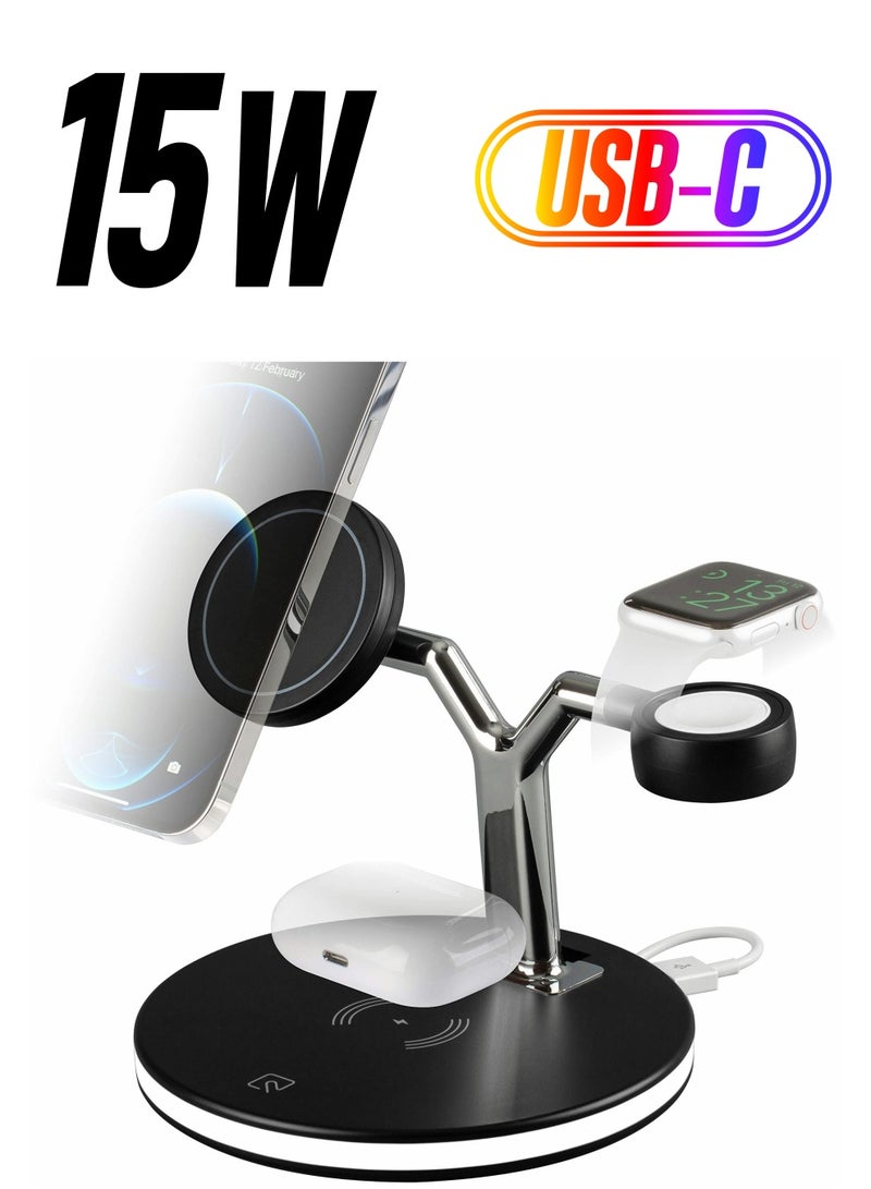 Excefore 3-in-1 Wireless Charger Magnetic Safe for All Smartwatch & Wireless Headphones Charging Case, Adjustable Magic Light - Image 1