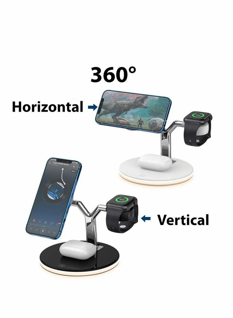 Excefore 3-in-1 Wireless Charger Magnetic Safe for All Smartwatch & Wireless Headphones Charging Case, Adjustable Magic Light - Image 2