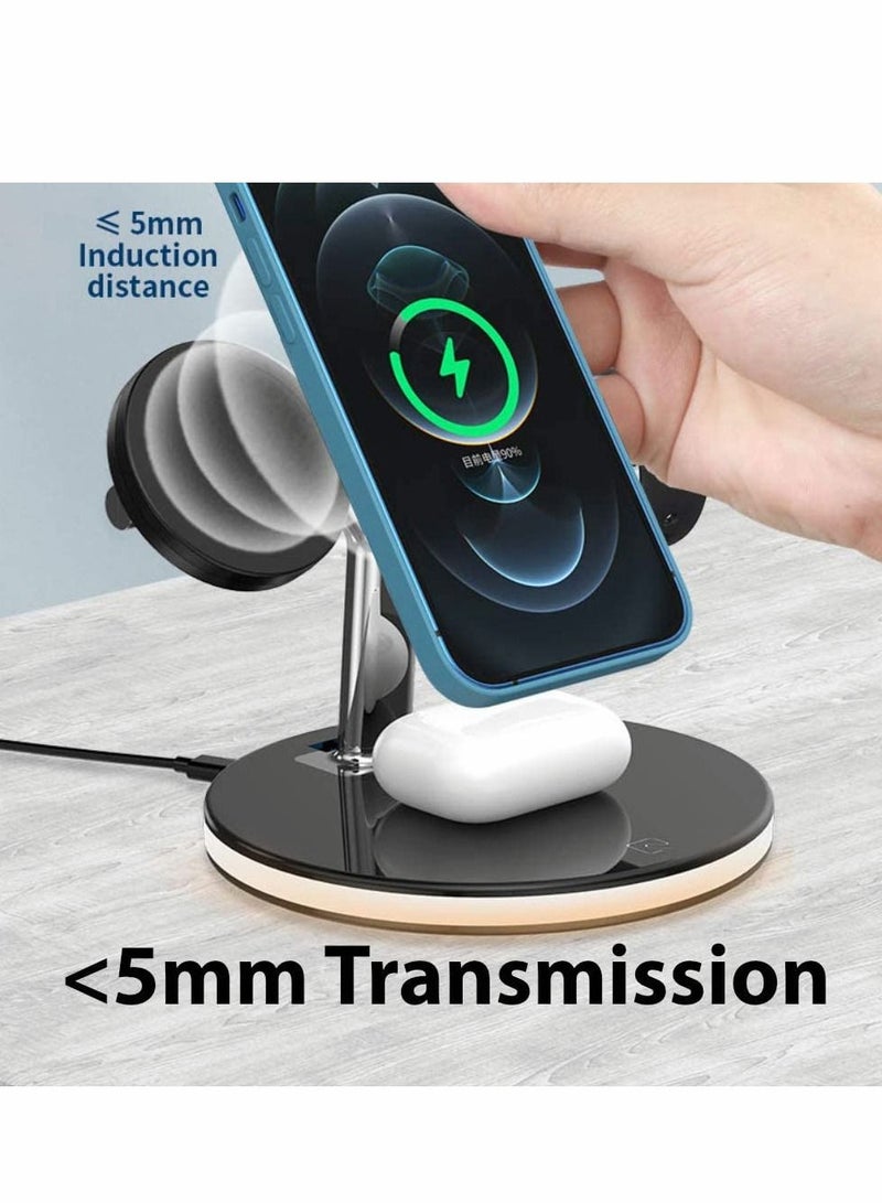 Excefore 3-in-1 Wireless Charger Magnetic Safe for All Smartwatch & Wireless Headphones Charging Case, Adjustable Magic Light - Image 3