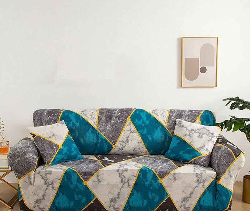 Outlay Home Universal 3 Seater Sofa Cover with Elasticity, Protective, Stretchable, Spandex & Polyester Sofa Slipcover (3 Seater, 185cm * 230cm) (Blue Grey Check) - Image 2