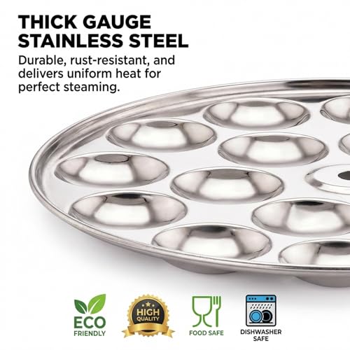Expresso Mini Idli Plate – Stainless Steel, Thick Gauge, 19.4 cm, 1 Piece, Fits All Idli Makers & Cookers, Non-Stick, Perfectly Steamed 18 Idlis - Image 5