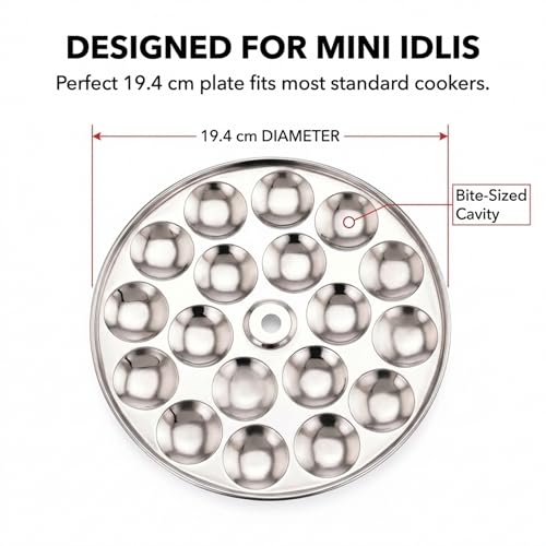 Expresso Mini Idli Plate – Stainless Steel, Thick Gauge, 19.4 cm, 1 Piece, Fits All Idli Makers & Cookers, Non-Stick, Perfectly Steamed 18 Idlis - Image 2