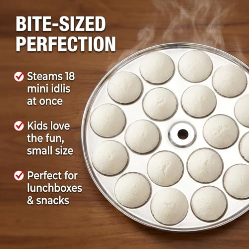 Expresso Mini Idli Plate – Stainless Steel, Thick Gauge, 19.4 cm, 1 Piece, Fits All Idli Makers & Cookers, Non-Stick, Perfectly Steamed 18 Idlis - Image 3