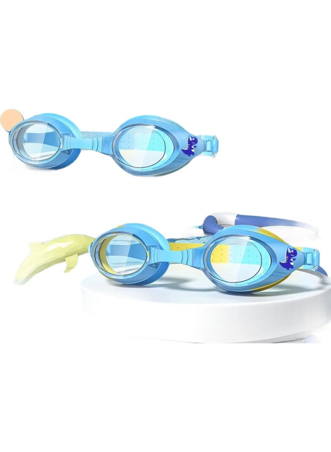 YouYou Children'S Swimming Goggles, Waterproof, Anti-Fog, High-Definition, Swimming Pool Swim Cap, Swimming Goggles Three-Piece Set 61311, Blue Dinosaur - Image 1