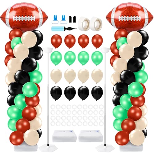 Kasyat 2 Sets Football Balloon Column Stand Kit Football Balloon Arch Garland with Adjustable Stands Tower Kit 100 Latex Balloons Foil Balloons for Game Sports Birthday Party Decorations - Image 1