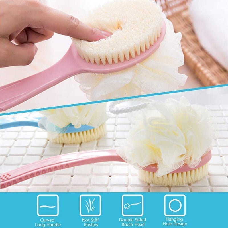 BELOXY 2 IN 1 Back Body Bath Brush with Bristles and Loofah Back Scrubber with Curved Long Handled for Skin Exfoliating Bath, Massage Bristles Suitable for Wet or Dry, Men and Women(Multi) (A5) - Image 1