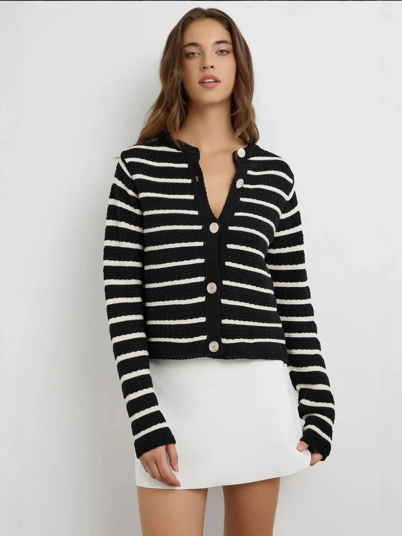 HICCUP Buttoned Striped Cardigan