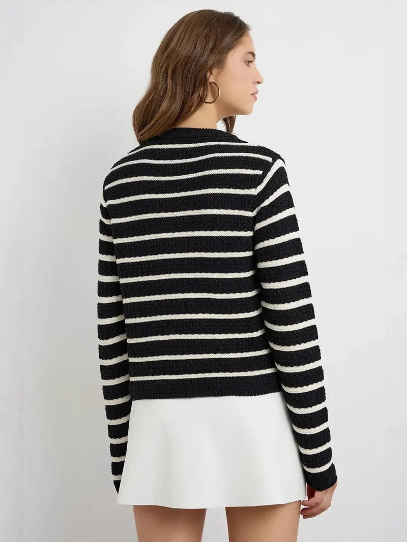 HICCUP Black Buttoned Striped Cardigan for Women | Best Price UAE