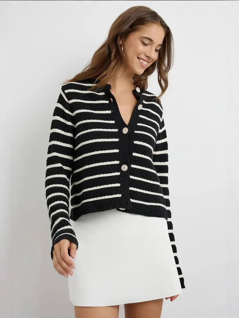 HICCUP Black Buttoned Striped Cardigan for Women | Best Price UAE