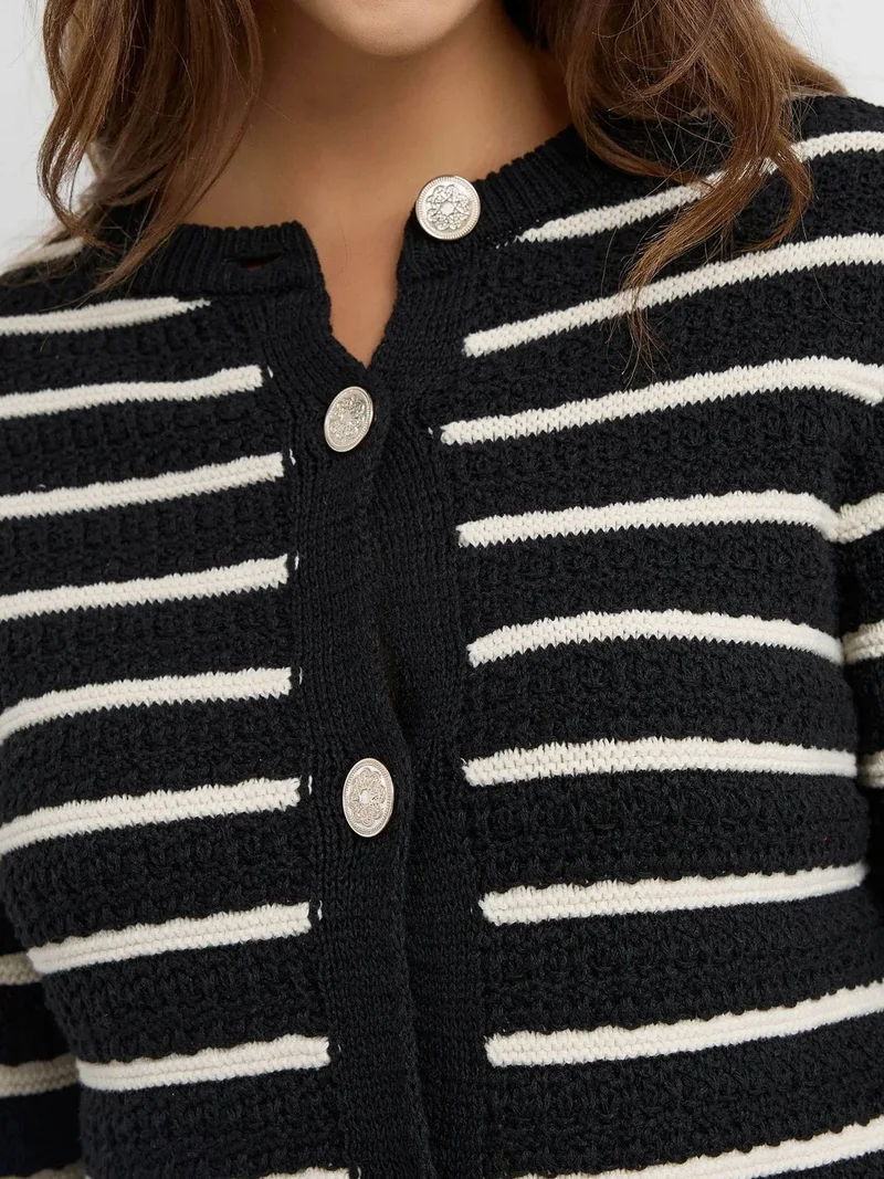 HICCUP Black Buttoned Striped Cardigan for Women | Best Price UAE
