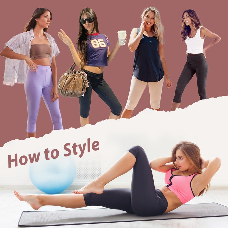 Hi Clasmix High Waisted 3 Pack Women's Capri Pants - Knee Length Yoga Shorts, Biker Workout Leggings for Women,Summer Activewear Black/Black/Black - Image 4