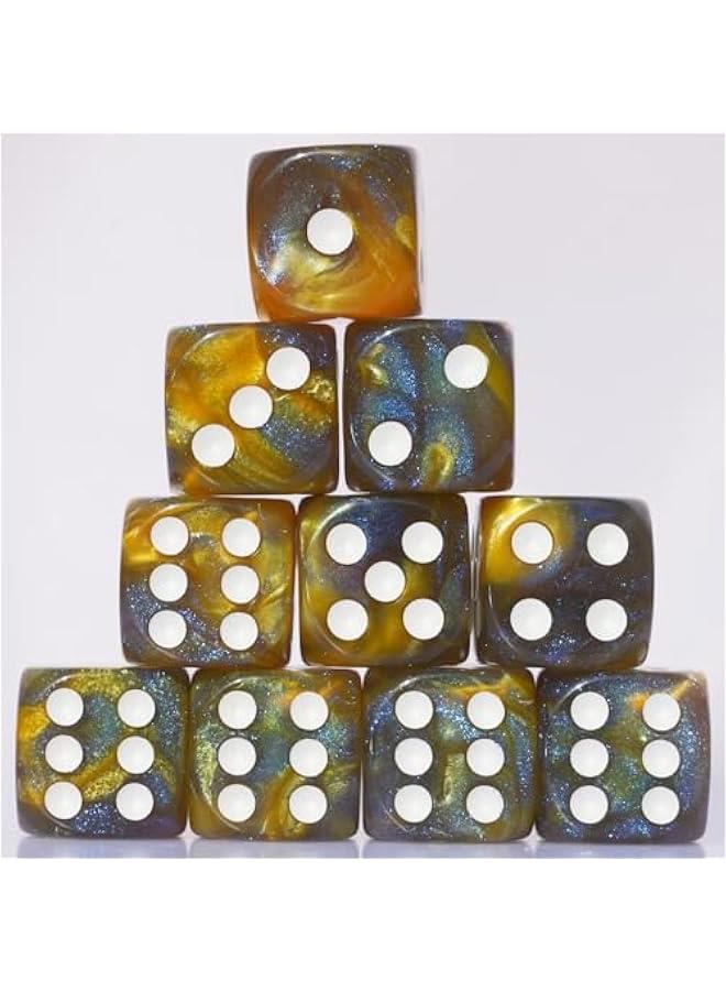 10 PC D6 dice 16mm Acrylic Dice Set for RPG MTG DND Dice Table Games and Board Games (Brown + Blue) - Image 1