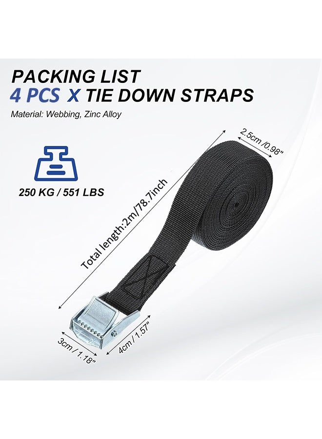 Tie Down Straps 4 Pack Heavy Duty Lashing Straps Tensioning Belts with Adjustable Cam Buckle for Car Luggage and Garden Tent Bundled Fixed, 2.5cm*2m - Image 2