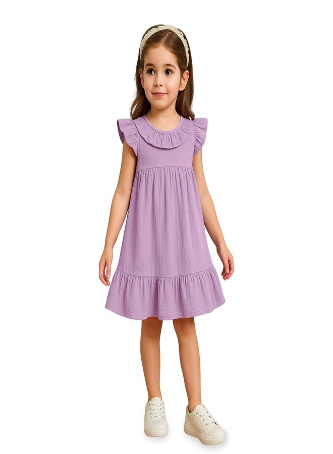 Kidbea® Baby Girls’ Linen Dress | Comfortable, Trendy Ruffled Sleeves & Hem, Soft Breathable Fabric for Everyday & Special Occasions (Lavender, 12-18 Months) - Image 1