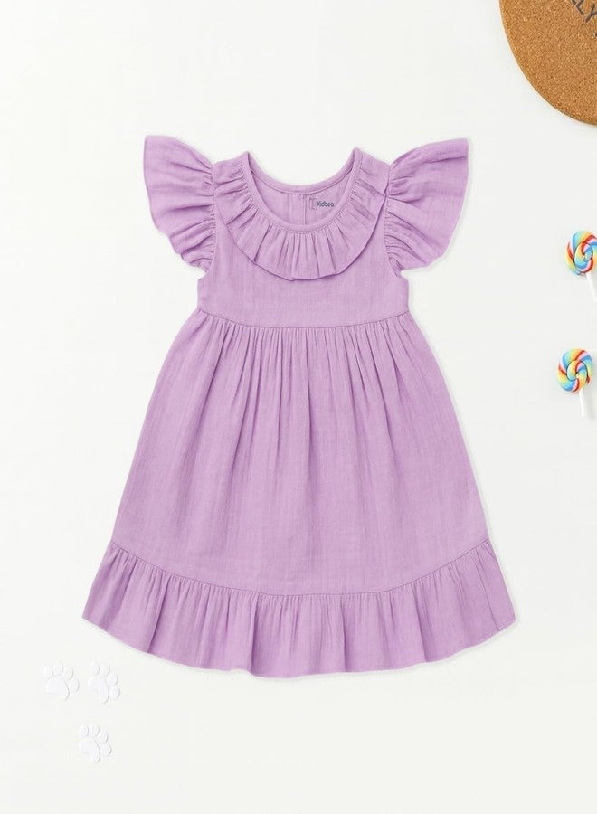 Kidbea® Baby Girls’ Linen Dress | Comfortable, Trendy Ruffled Sleeves & Hem, Soft Breathable Fabric for Everyday & Special Occasions (Lavender, 12-18 Months) - Image 2