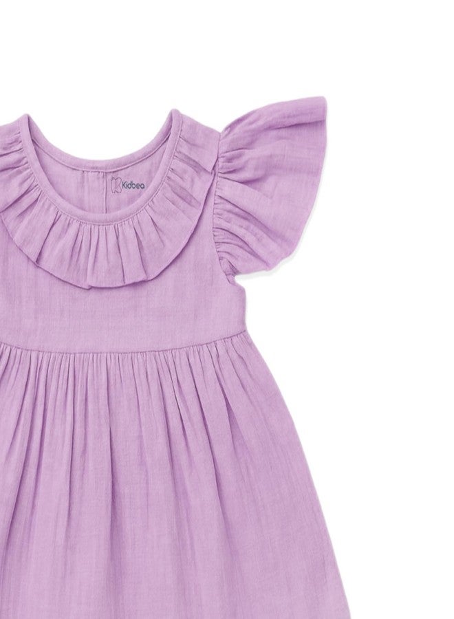 Kidbea® Baby Girls’ Linen Dress | Comfortable, Trendy Ruffled Sleeves & Hem, Soft Breathable Fabric for Everyday & Special Occasions (Lavender, 12-18 Months) - Image 5