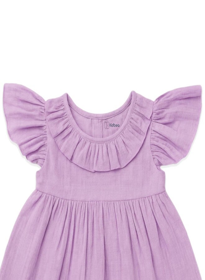 Kidbea® Baby Girls’ Linen Dress | Comfortable, Trendy Ruffled Sleeves & Hem, Soft Breathable Fabric for Everyday & Special Occasions (Lavender, 12-18 Months) - Image 4