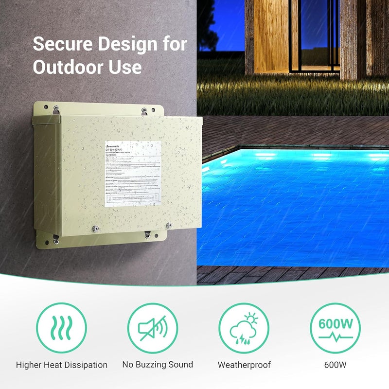 DEWENWILS 600W Low Voltage Landscape Transformer, Pool Light Transformer 120V to 12V/13V/14V AC, for Swimming Lighting, Spa & Fountain Lights, Outdoor Use, Waterproof, ETL Listed - Image 5