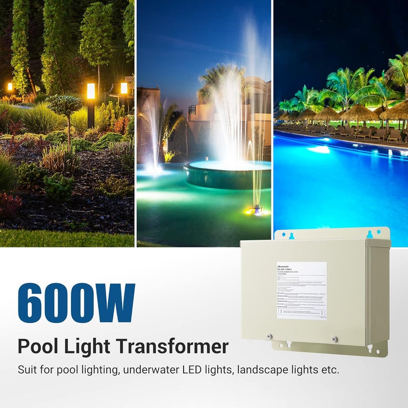 DEWENWILS 600W Low Voltage Landscape Transformer, Pool Light Transformer 120V to 12V/13V/14V AC, for Swimming Lighting, Spa & Fountain Lights, Outdoor Use, Waterproof, ETL Listed - Image 2