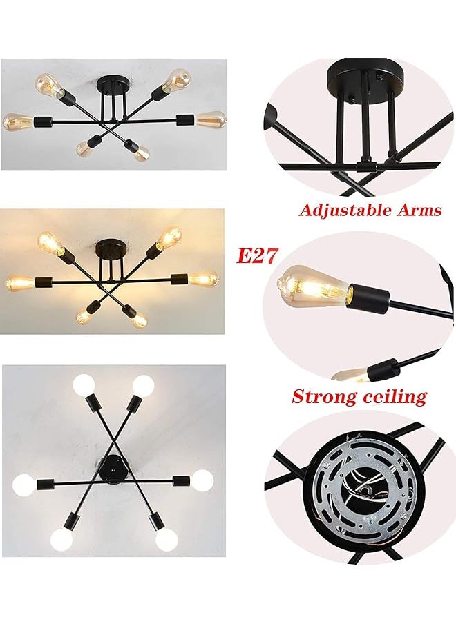 erorex - Semi Flush Mount Ceiling Light Contemporary Sputnik Chandelier Lighting Farmhouse Kitchen Light Fixtures For Dining Room Living Room Bedroom Foyer Black - Image 1