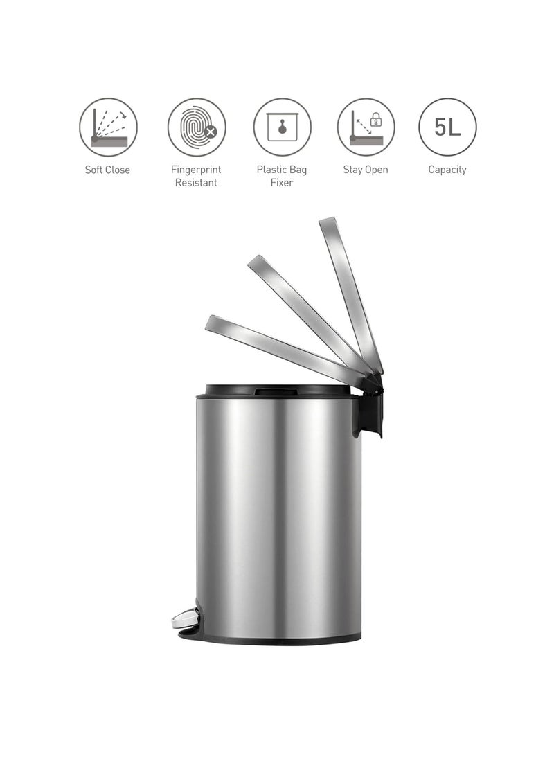 Obsessions Obsessions Fingerprint Resistant Round Step Dustbin with Liner 5 Litre Metallic  - Image 3