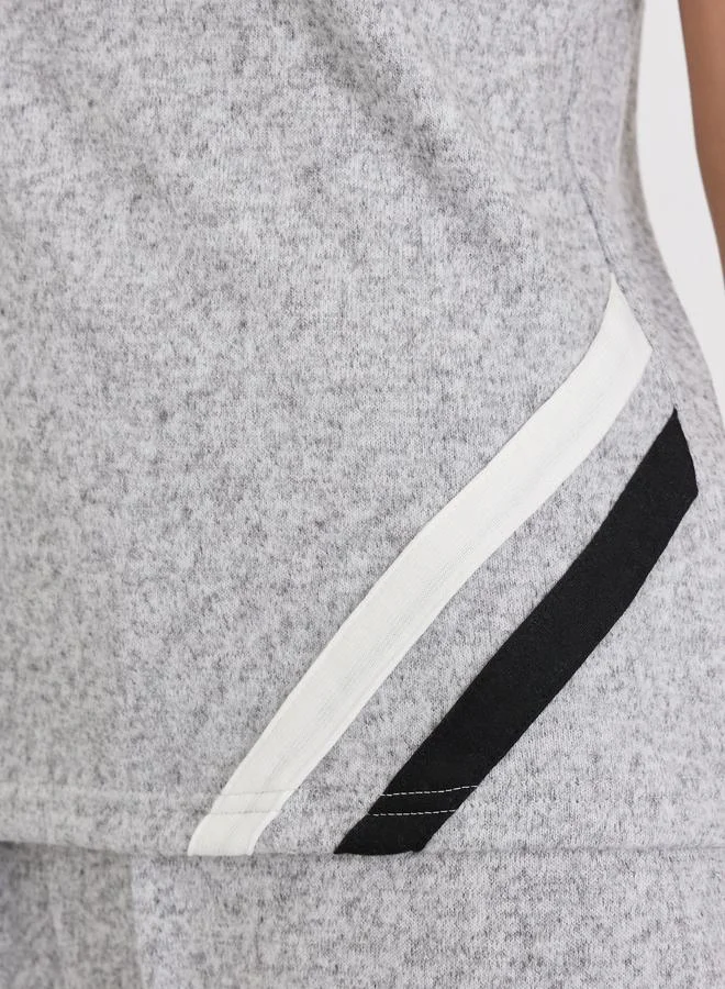 Styli  Solid Striped T-Shirt and Long Pyjama Set for Women | Best Price UAE