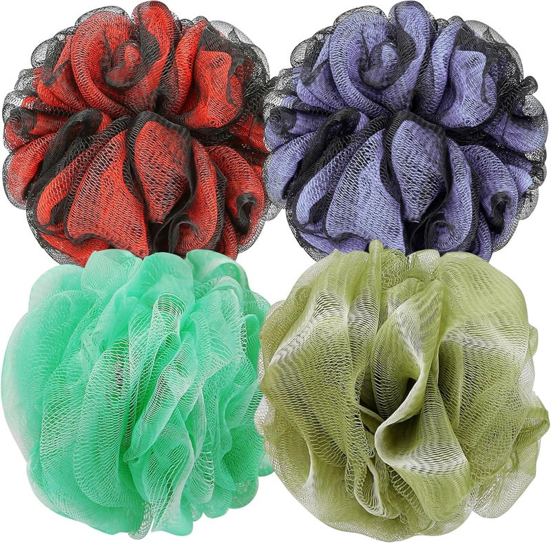 Bath Shower Loofah Sponge 60g Bath Mesh Pouf Shower Ball Body Scrubber Exfoliating Bath Sponge for Women and Men, Set of 4