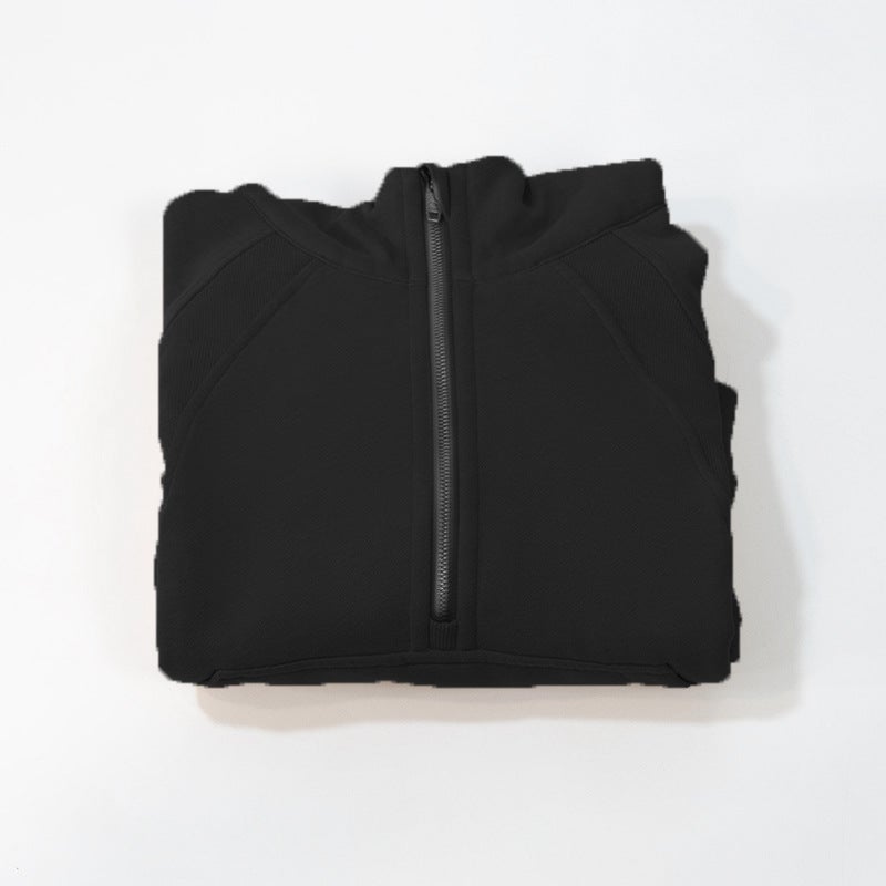Generic Yoga clothes autumn and winter New short womens sports half zipper hoodie fleece outdoor running quick-drying coat Black 039 half zipper sweatshirt