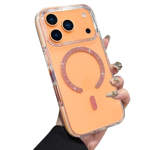 VONZEE Back Cover Case Compatible with iPhone 17 Pro Max 6.9'' Case Glitter Ring Cute Shiny Colorful Bling Case (Compatible with Magsafe) Transparent PC+TPU Glossy Shiny Cover for Girls Women,Gold - Image 1