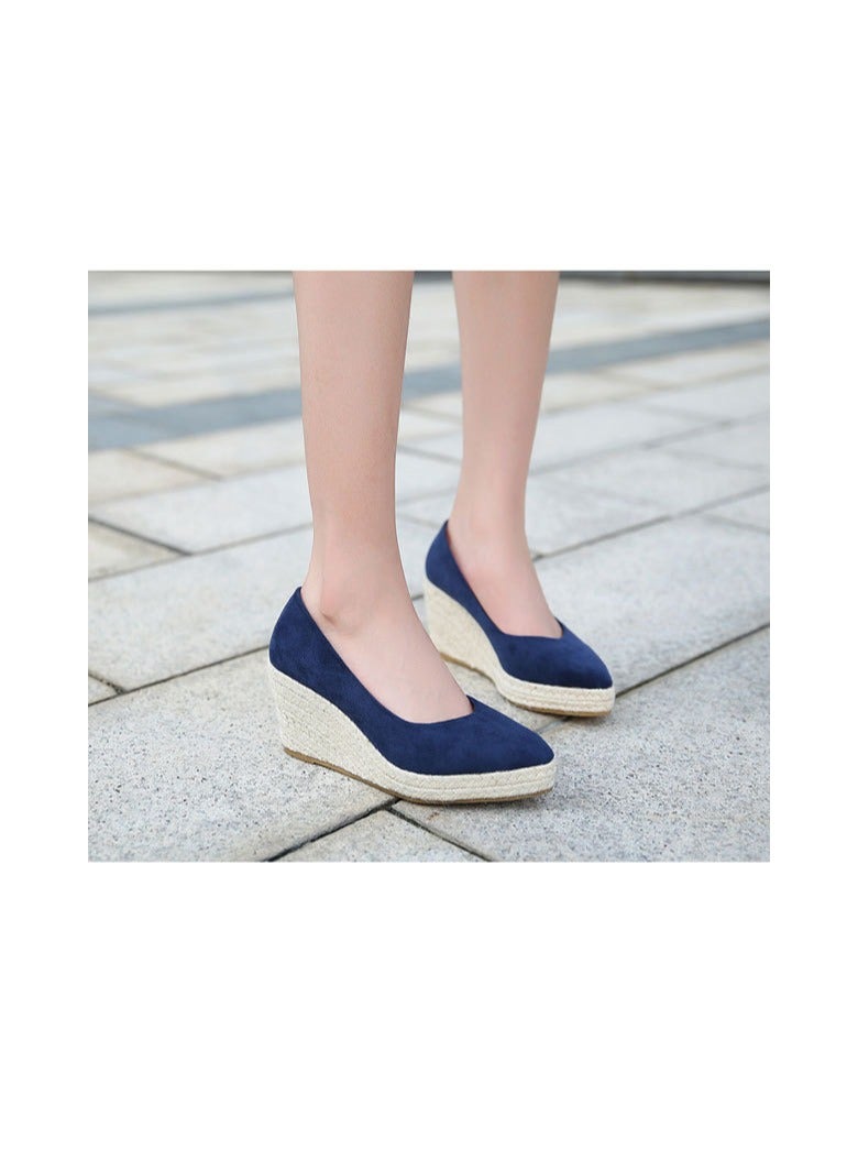 Loquat Women's Pointed Thick Sole Grass Woven High Heels Blue  - Image 1