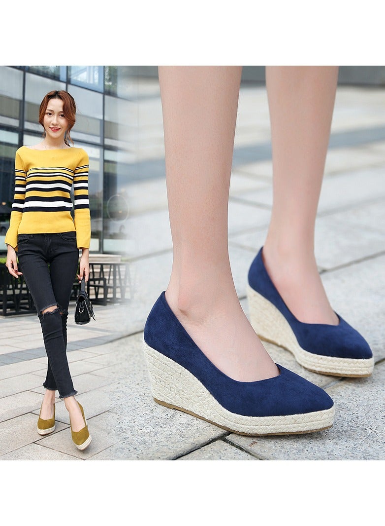 Loquat Women's Pointed Thick Sole Grass Woven High Heels Blue  - Image 2