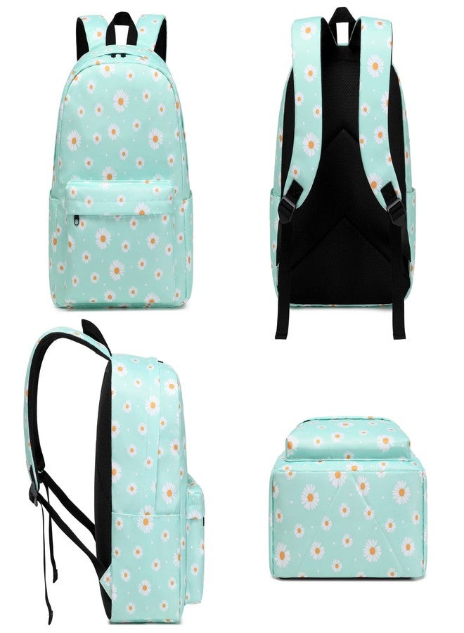 Kouxunt Daisy Girls School Backpacks for Kids Teens, 3-in-1 School Bag Bookbags Set with Lunch Bag Pencil Case (Green) - Image 5