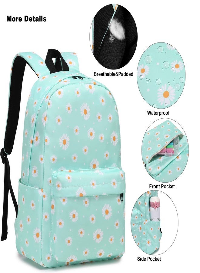 Kouxunt Daisy Girls School Backpacks for Kids Teens, 3-in-1 School Bag Bookbags Set with Lunch Bag Pencil Case (Green) - Image 4