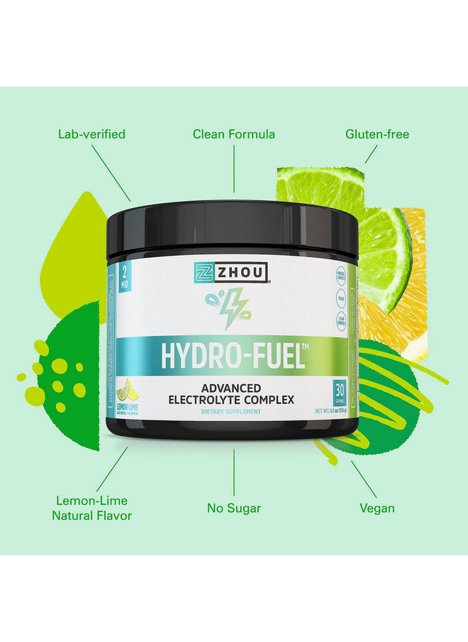 جو Zhou Nutrition Hydro Fuel، مسحوق إلكتروليت خالٍ من السكر، يجدد العناصر الغذائية، يستعيد الترطيب، مركب معدني طبيعي مع تركيز ماء جوز الهند، نباتي، خالٍ من الجلوتين، ليمون حامض، 30 وجبة  - Image 4