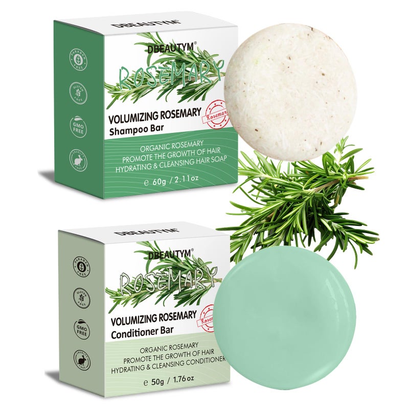 DBEAUTYM 2 Pack Rosemary Shampoo Conditoner Bar Set,Thinning Hair-Volume Shampoo & Conditioner Bar for Men and Women,Hair Thickening & Regrowth Treatment,Hair Growth Soap for Anti-Hair Loss - Image 1