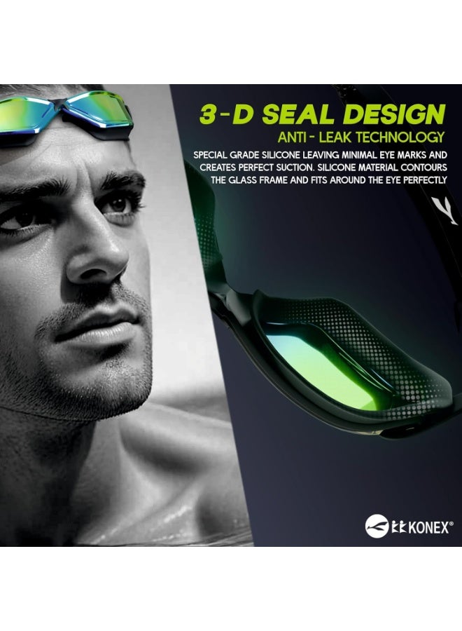 KONEX Anti-Fog Premium Swimming Goggles for Men & Women with UV Protection | Comes with Ear Plugs & Nose Pin | Ideal for Children & Adults (Rainbow Mercury) - Image 3