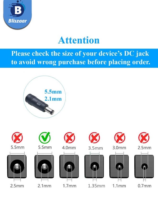 Bliszaar 12V 1A Power Supply Adapter 1.5M(5ft), AC 100-240V to 12V Power Plug DC 5.5x2.1mm Male, Compatible with CCTV Cameras, Router, Monitor, LED Strip Lights, UL/CE/FCC Certified  - Image 5