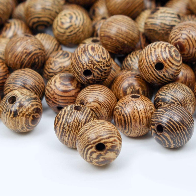 Prometis 200pcs 10mm Natural Sandalwood Round Beads Gorgeous Craft Handmade Polished Spacer Mala Pray Beads with Elastic Cord for Bracelets DIY Rosary Tasbih Jewelry Making