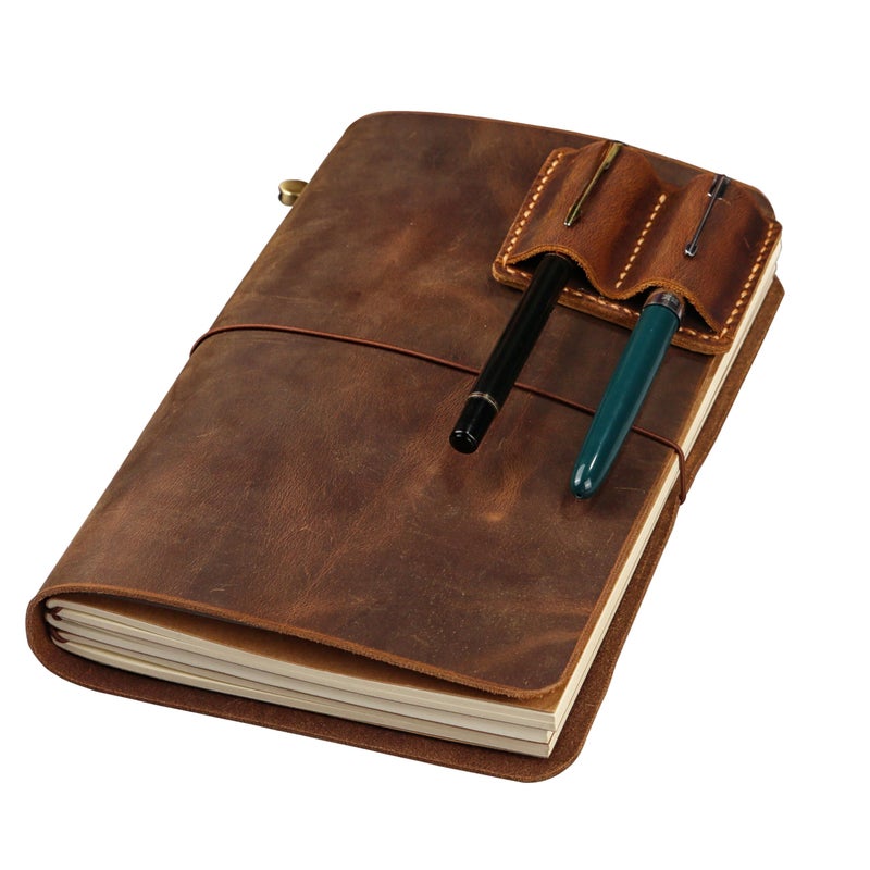 D&M leather studio Leather A5 Travelers Notebook Cover with Inner Pockets and Card Slots and Pen Holder (Inches, A5-8.3 x 5.8) - Image 1