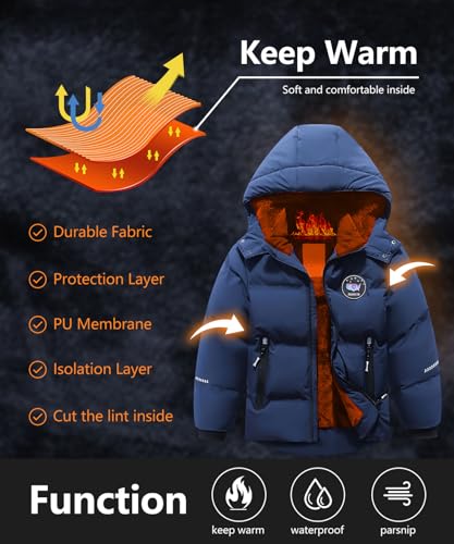 BYLESIN Kids Boy's Winter Coat Fleece Lined Waterproof Jacket Puffy Cotton Coat Thick Hooded Down Outdoor Coats - Image 4