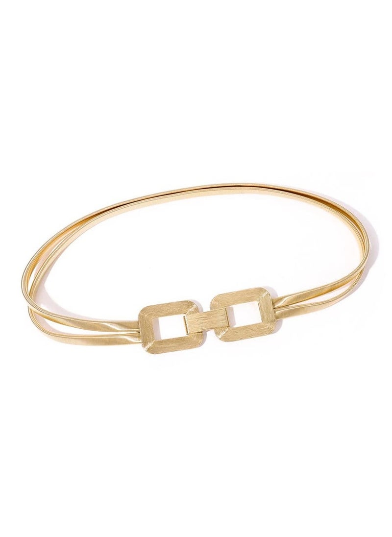 Metal Waist Belt Gold Skinny Metal Waist Chain Elastic Dress Belt Buckle Waistband Jewelry for Dress Jeans Formal - Image 1