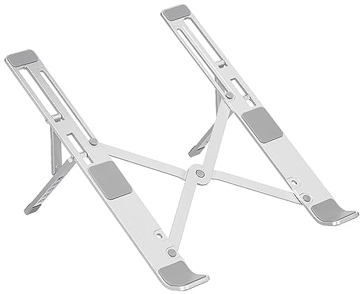 AEZONE 5 Angles Adjustable Aluminum Ergonomic Foldable Portable Tabletop LaptopDesktop Riser Stand Holder Compatible for MacBook HP Dell Lenovo All Other Notebook Silver