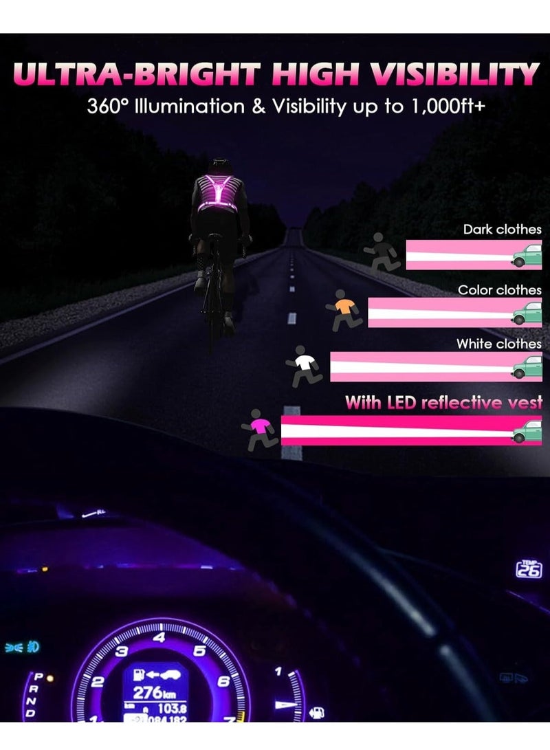 Generic LED Reflective Vest, 5 Lights Colors High Visibility Reflective Running Gear, Rechargeable Light Up Running Vest for Walking/Running/Cycling, Adjustable for Men/Women/Kids (Pink) - Image 2
