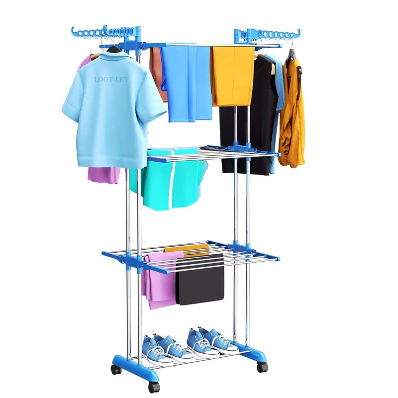 SUNDRY 1pc Foldable Expandable 3Layer Laundry Rack Easy Install SpaceSaving Design for Efficient Drying Perfect for Bedroom Balcony Use - Image 1