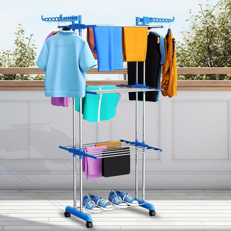 SUNDRY 1pc Foldable Expandable 3Layer Laundry Rack Easy Install SpaceSaving Design for Efficient Drying Perfect for Bedroom Balcony Use - Image 2