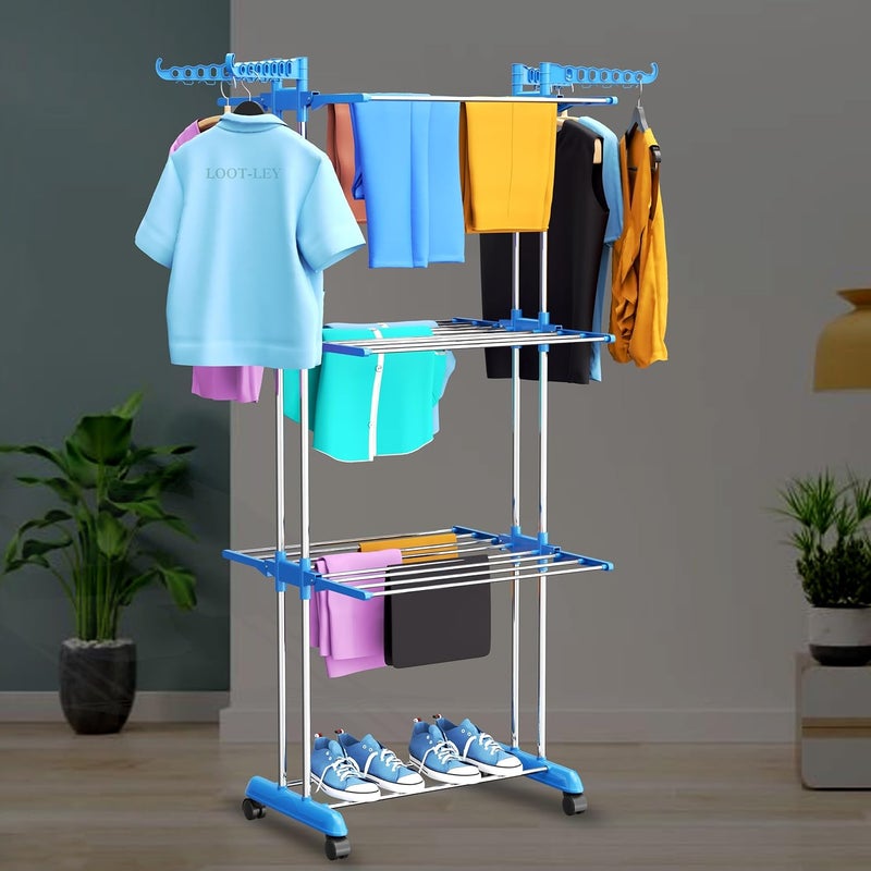 SUNDRY 1pc Foldable Expandable 3Layer Laundry Rack Easy Install SpaceSaving Design for Efficient Drying Perfect for Bedroom Balcony Use - Image 4