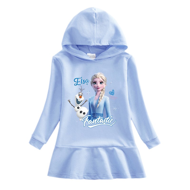 2023 New Children'S Hooded Sweatshirt Dress Cartoon Girl Baby Casual Western Style Dress - Image 2